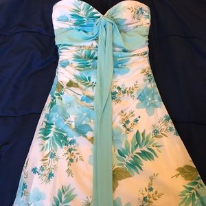 Blue Floral Strapless Dress